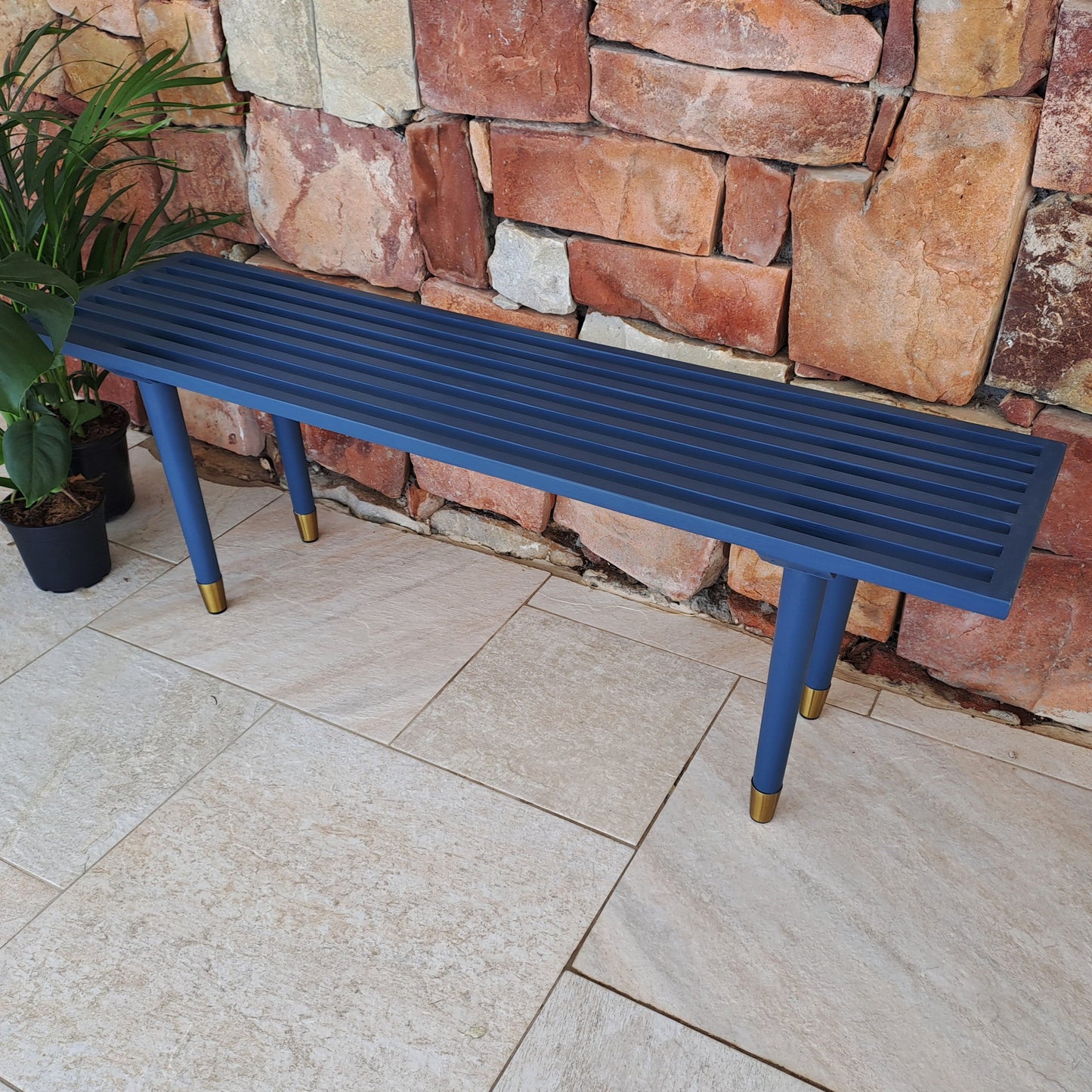 Gold Caped Blue Retro Bench