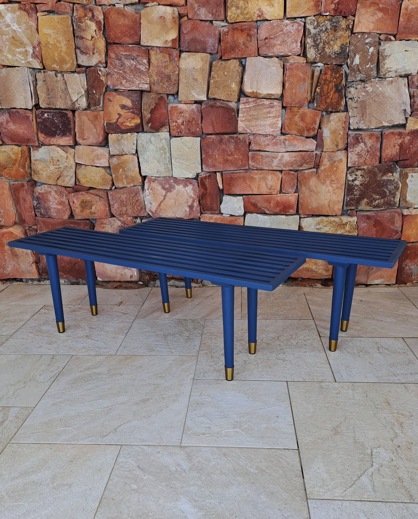 Gold Caped Blue Retro Bench