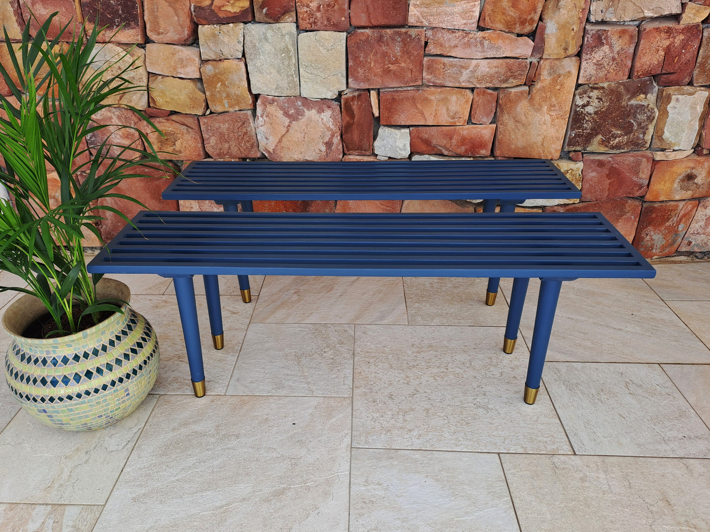 Gold Caped Blue Retro Bench