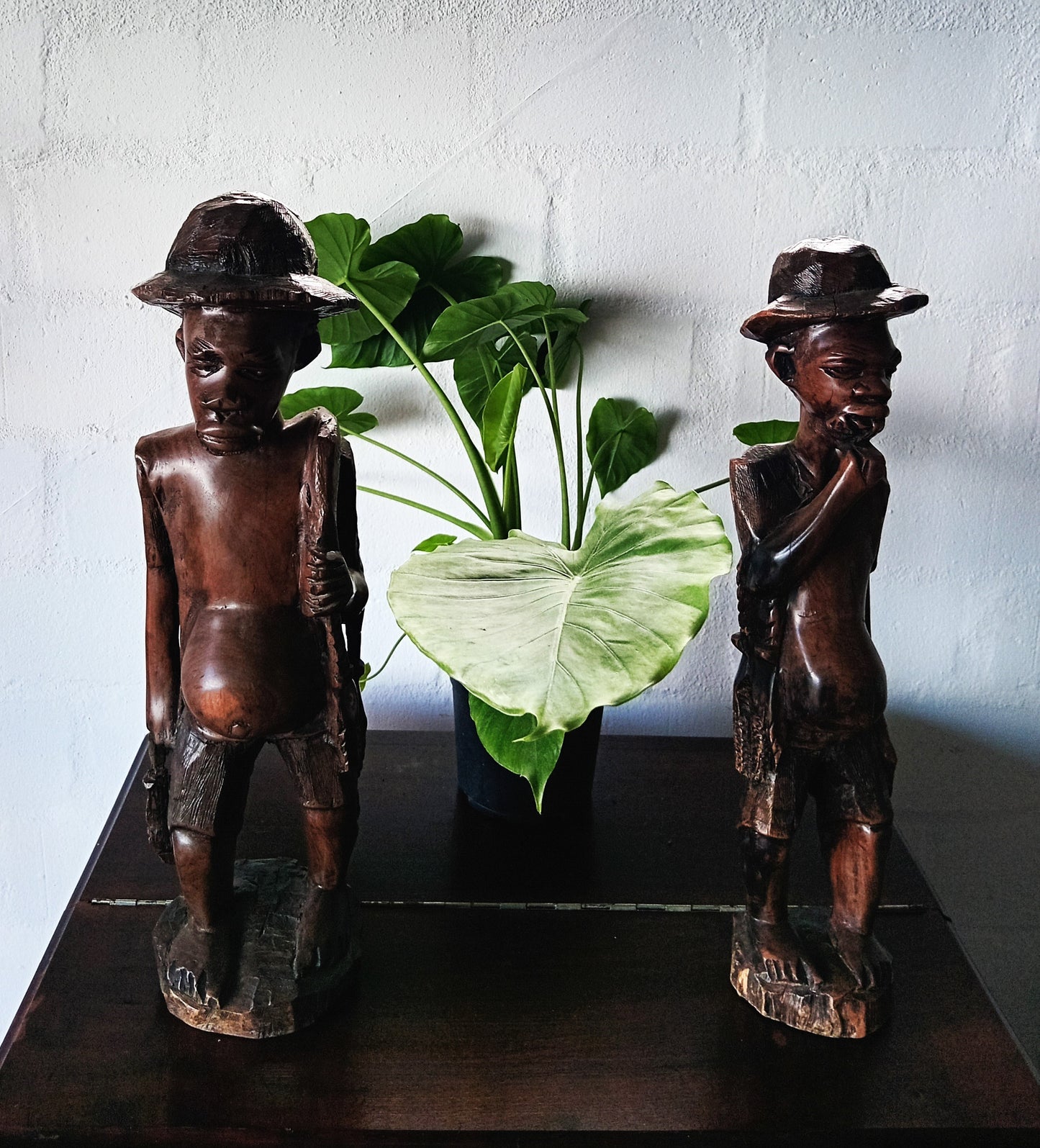 2 x African Hardwood Hand Carved Men Figurines