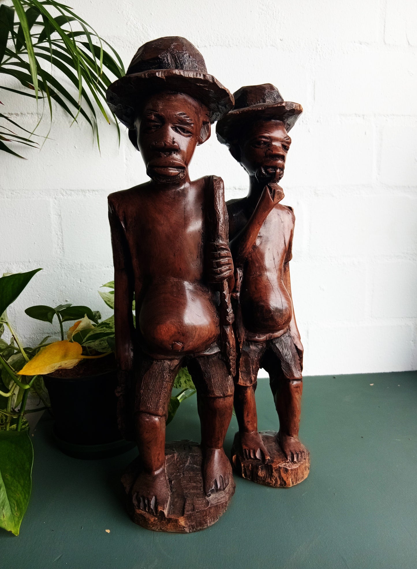 2 x African Hardwood Hand Carved Men Figurines