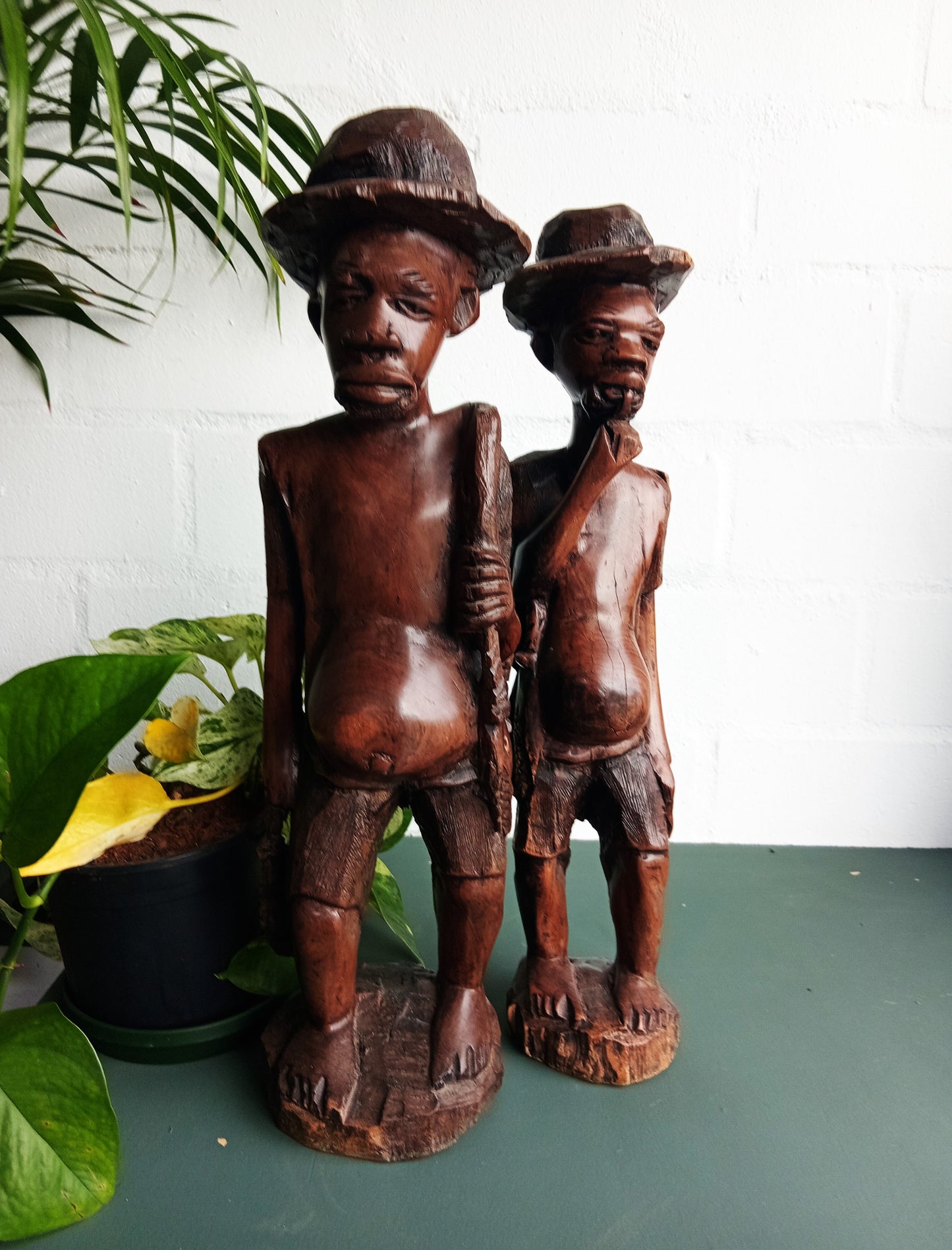 2 x African Hardwood Hand Carved Men Figurines
