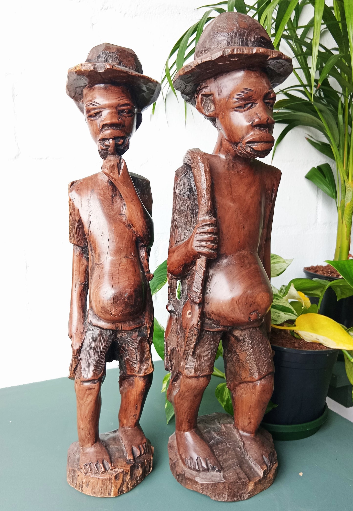 2 x African Hardwood Hand Carved Men Figurines