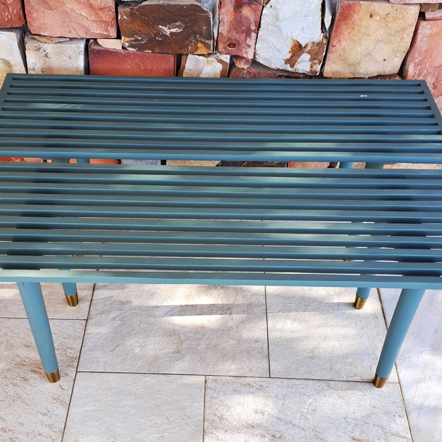 Gold Capped Green Retro Bench