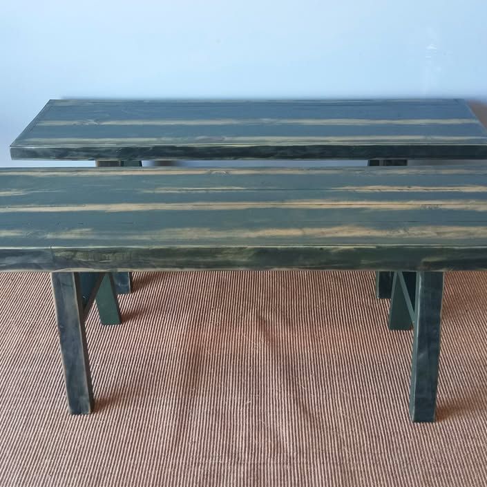 Green Rustic Benches