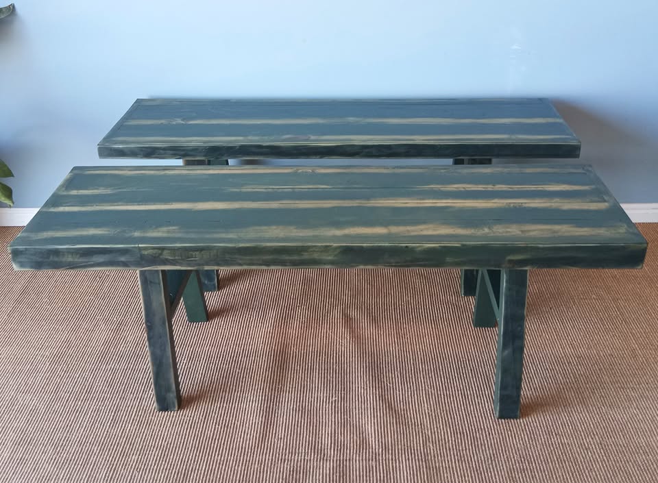 Green Rustic Benches
