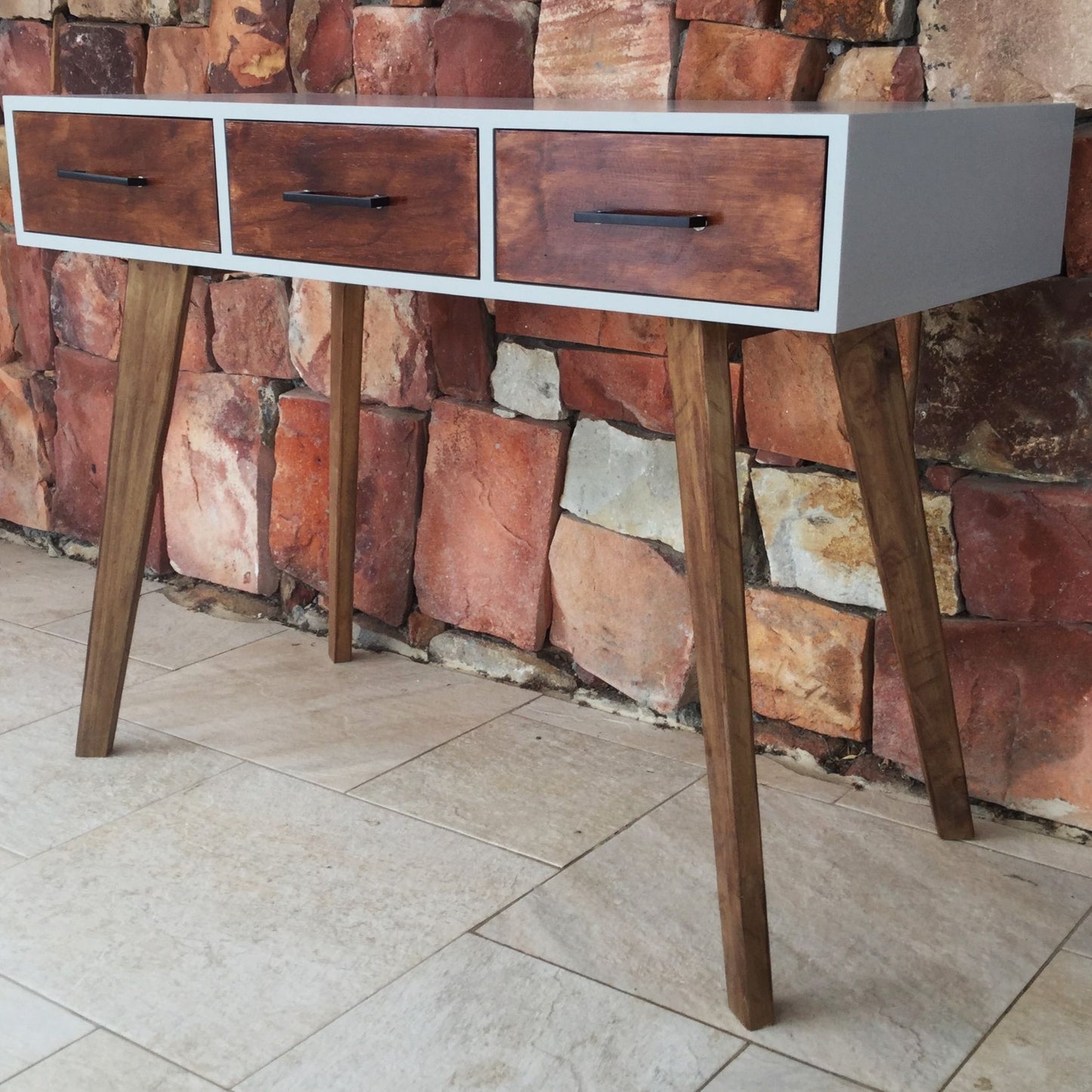 Grey Sorento 3 Drawer Desk - Dark Wood