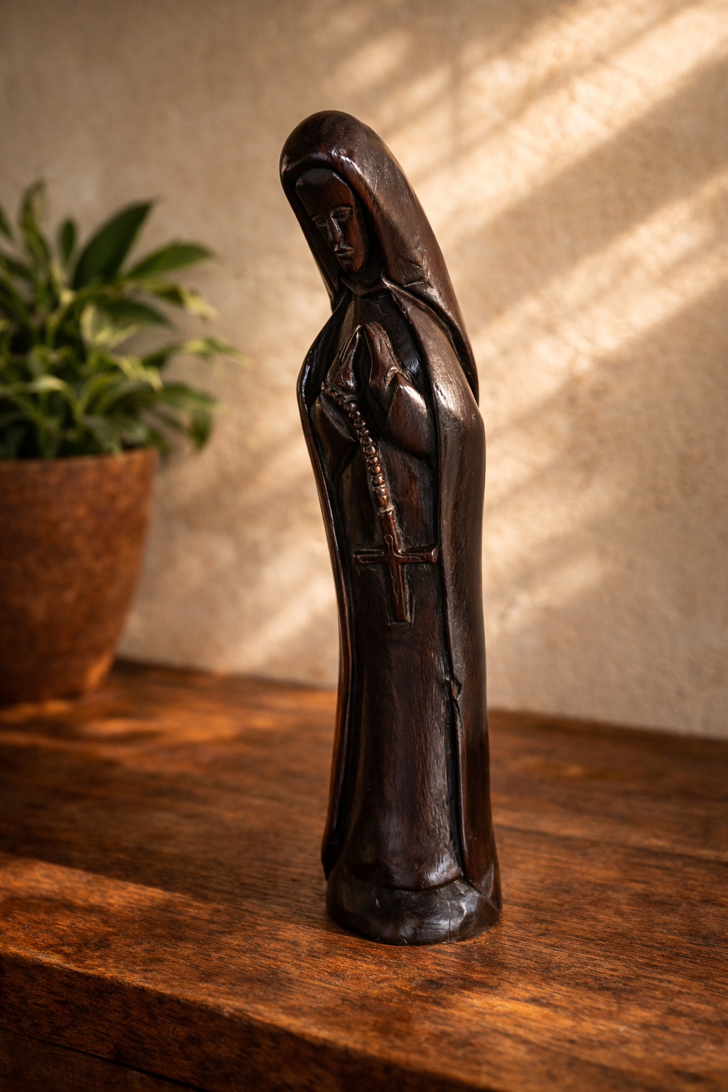 Hand-Carved Ebony Madonna Figure