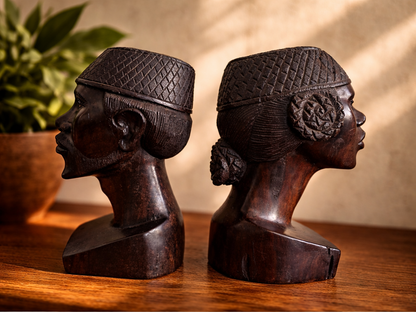 Pair of Hand-Carved Ebony African Heads