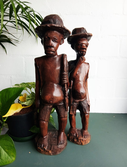 2 x African Hardwood Hand Carved Men Figurines