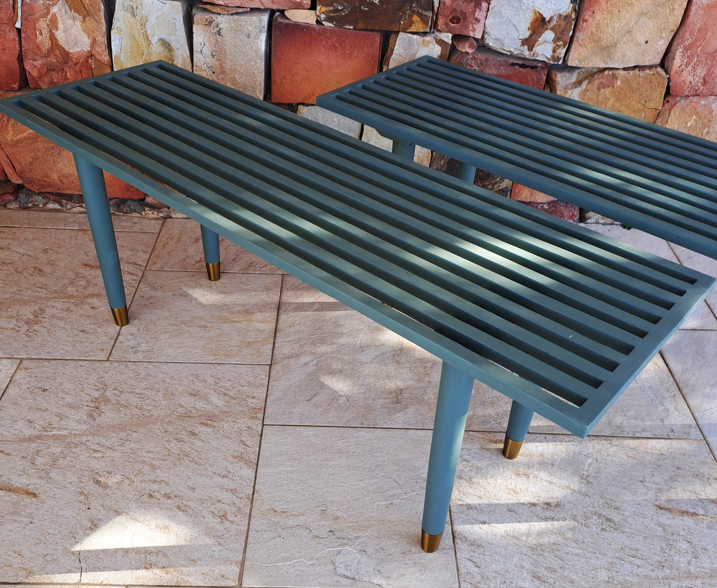 Gold Capped Green Retro Bench