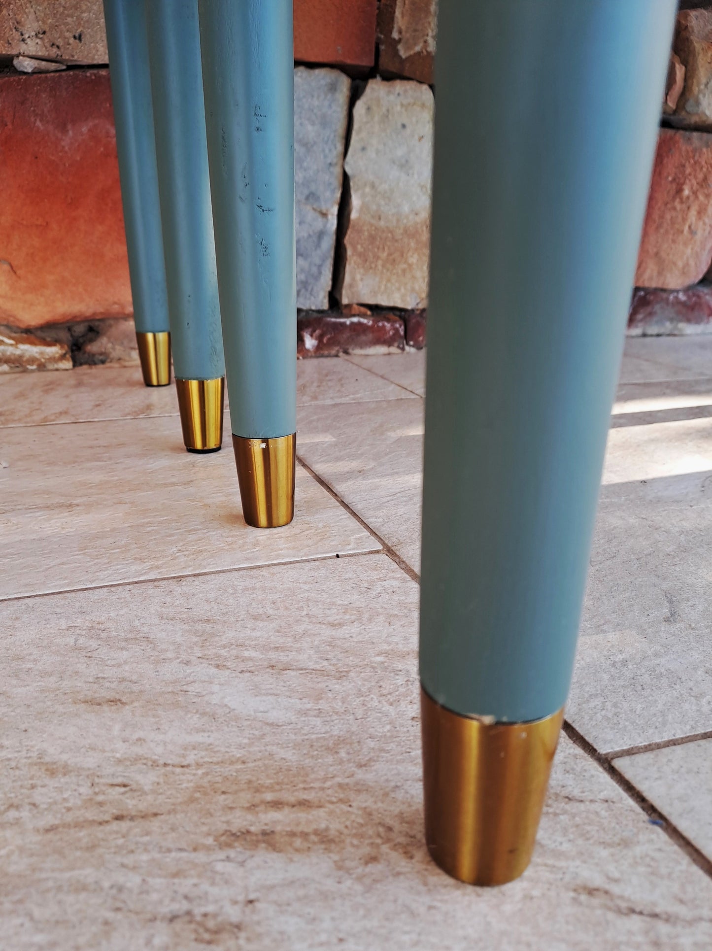 Gold Capped Green Retro Bench