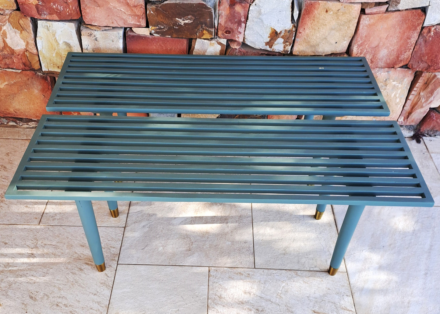 Gold Capped Green Retro Bench