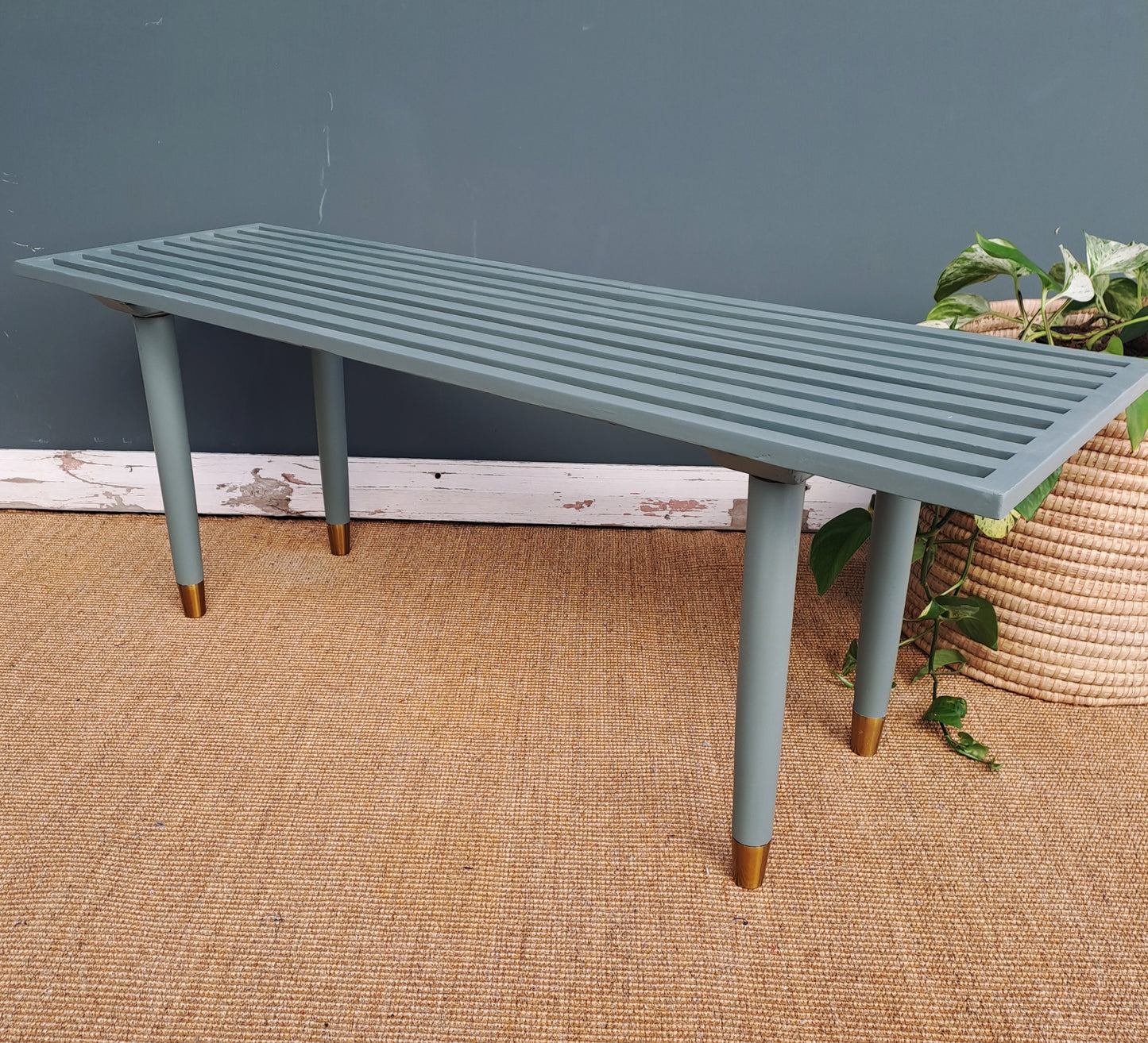 Gold Capped Green Retro Bench