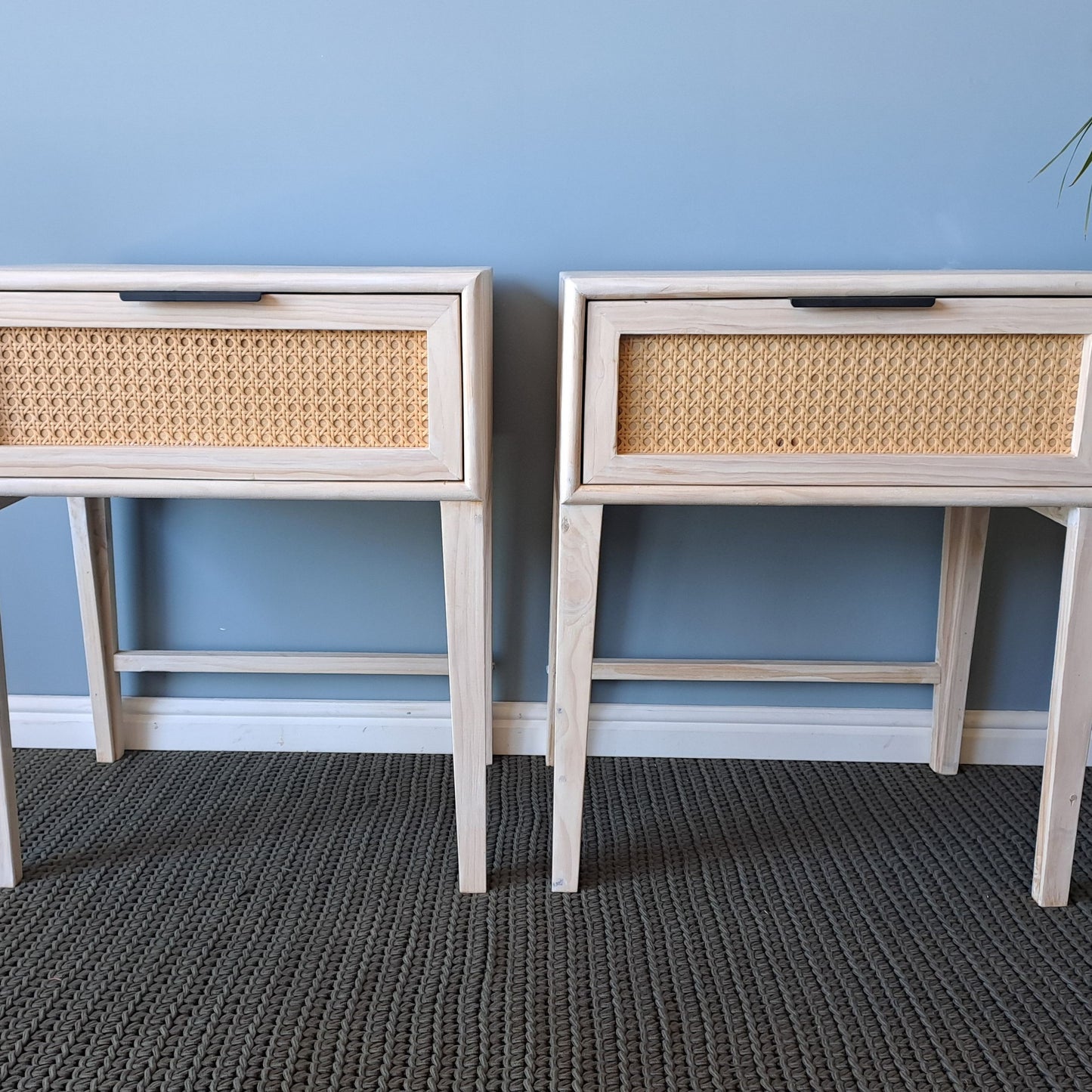 Whitewashed Wooden Rattan Pedestal