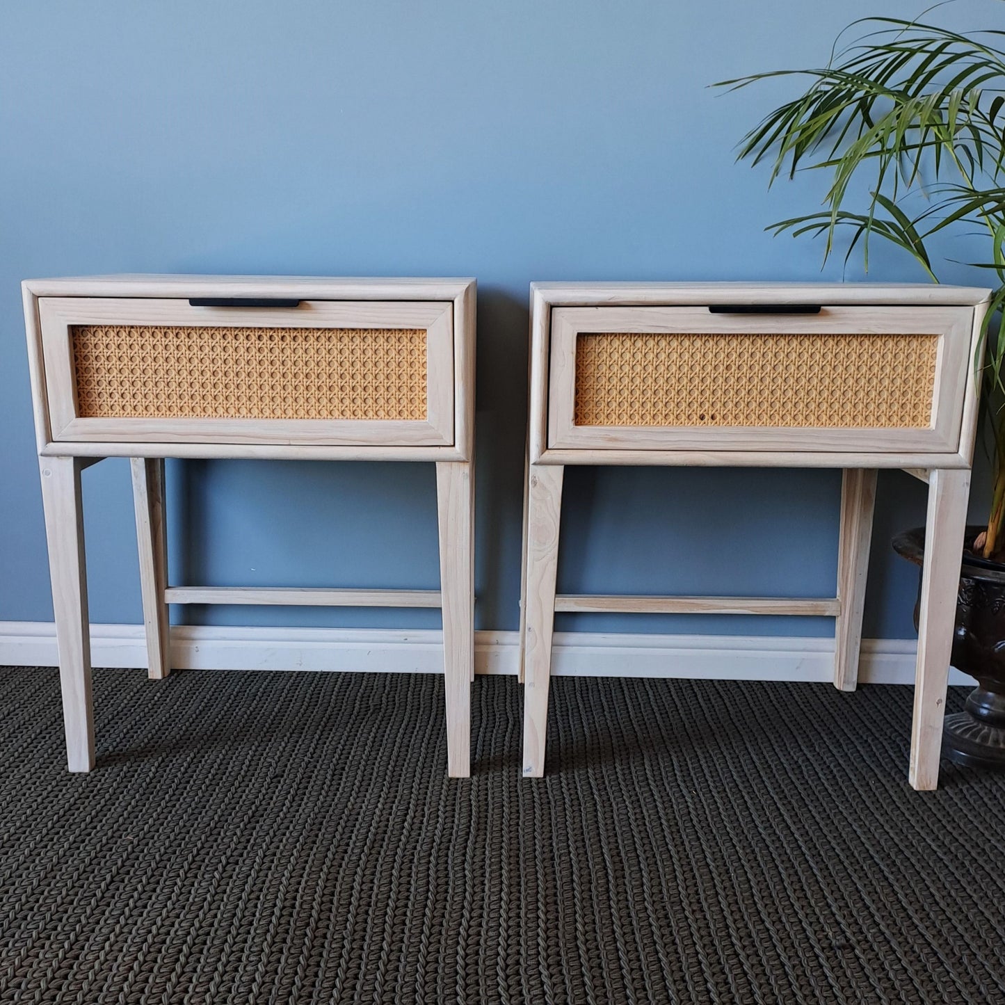 Whitewashed Wooden Rattan Pedestal