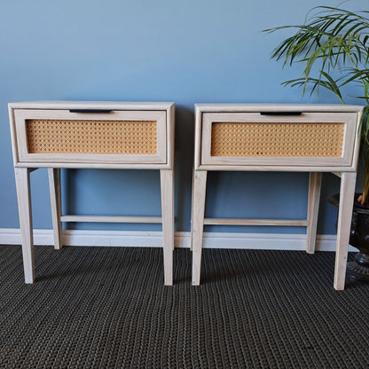Whitewashed Wooden Rattan Pedestal
