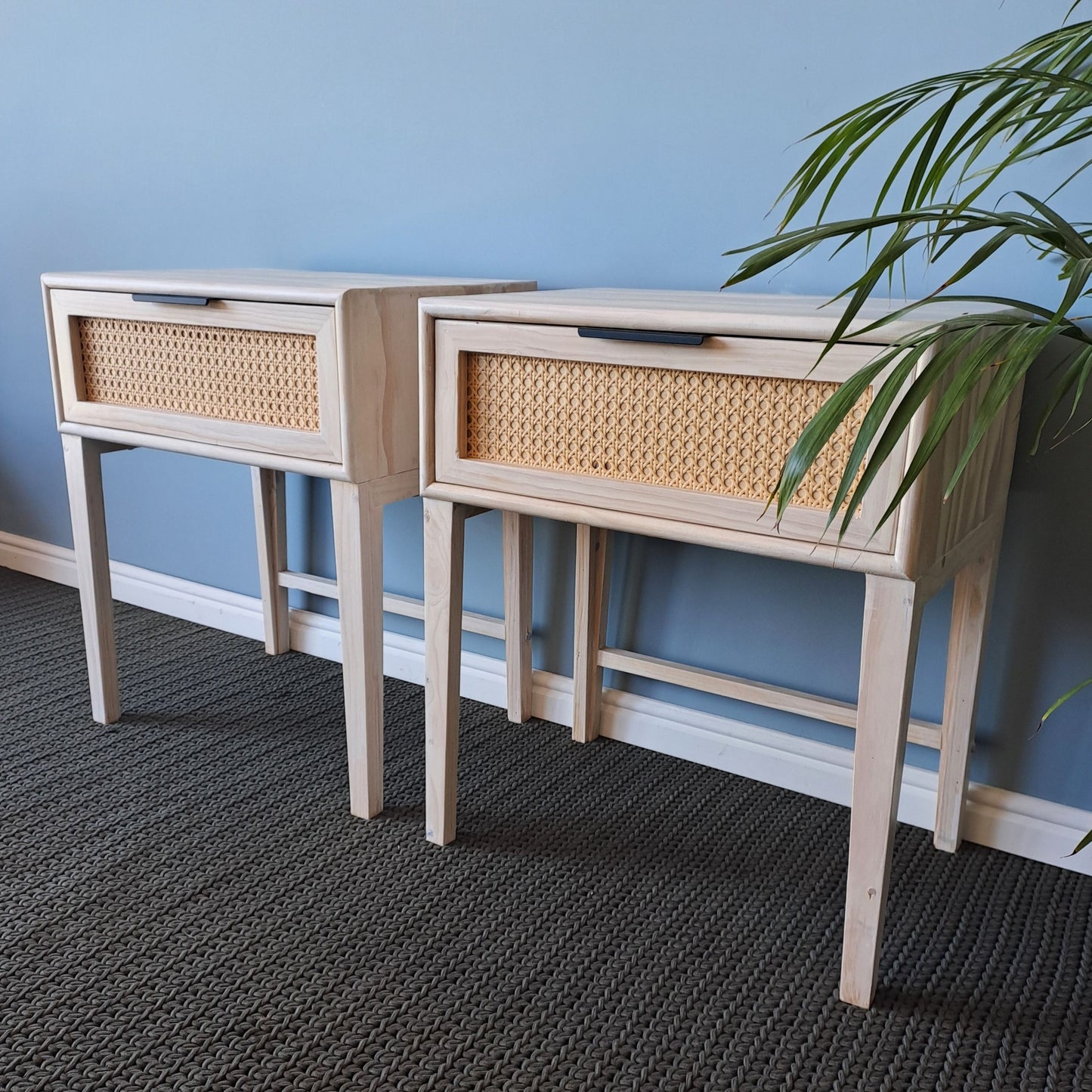 Whitewashed Wooden Rattan Pedestal