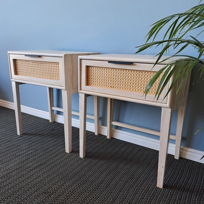 Whitewashed Wooden Rattan Pedestal