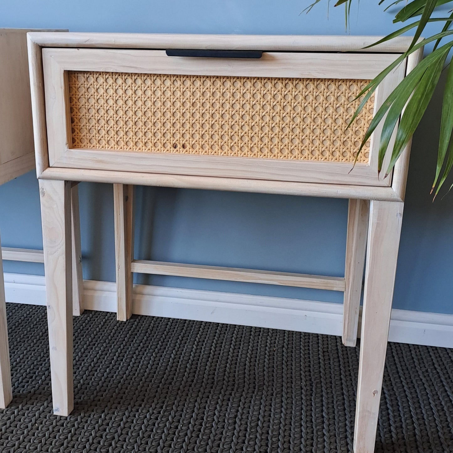 Whitewashed Wooden Rattan Pedestal