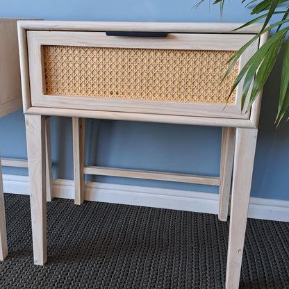 Whitewashed Wooden Rattan Pedestal