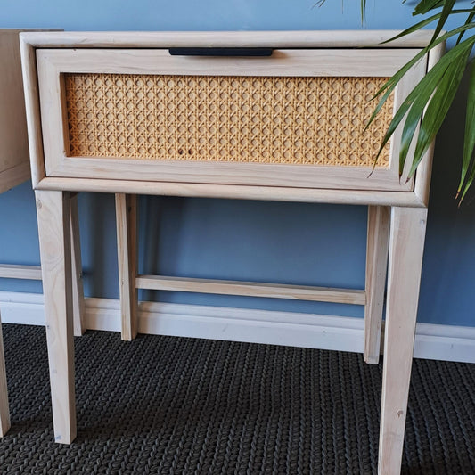 Whitewashed Wooden Rattan Pedestal