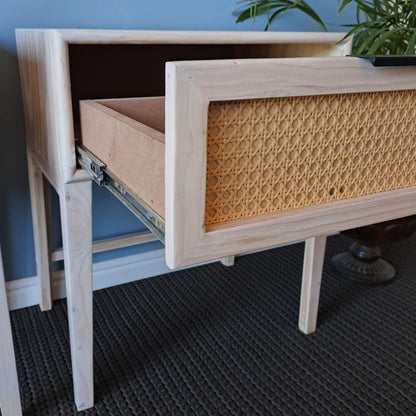 Whitewashed Wooden Rattan Pedestal
