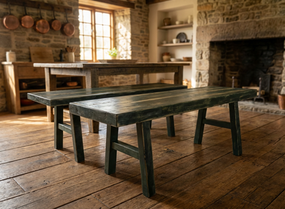Green Rustic Benches
