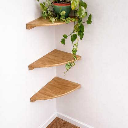 Natural Wood Finish Corner Shelves
