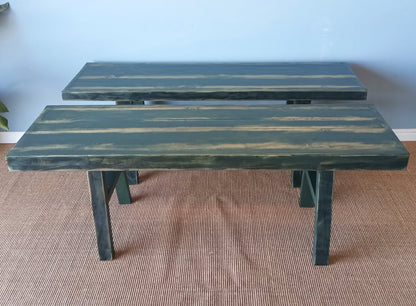 Green Rustic Benches