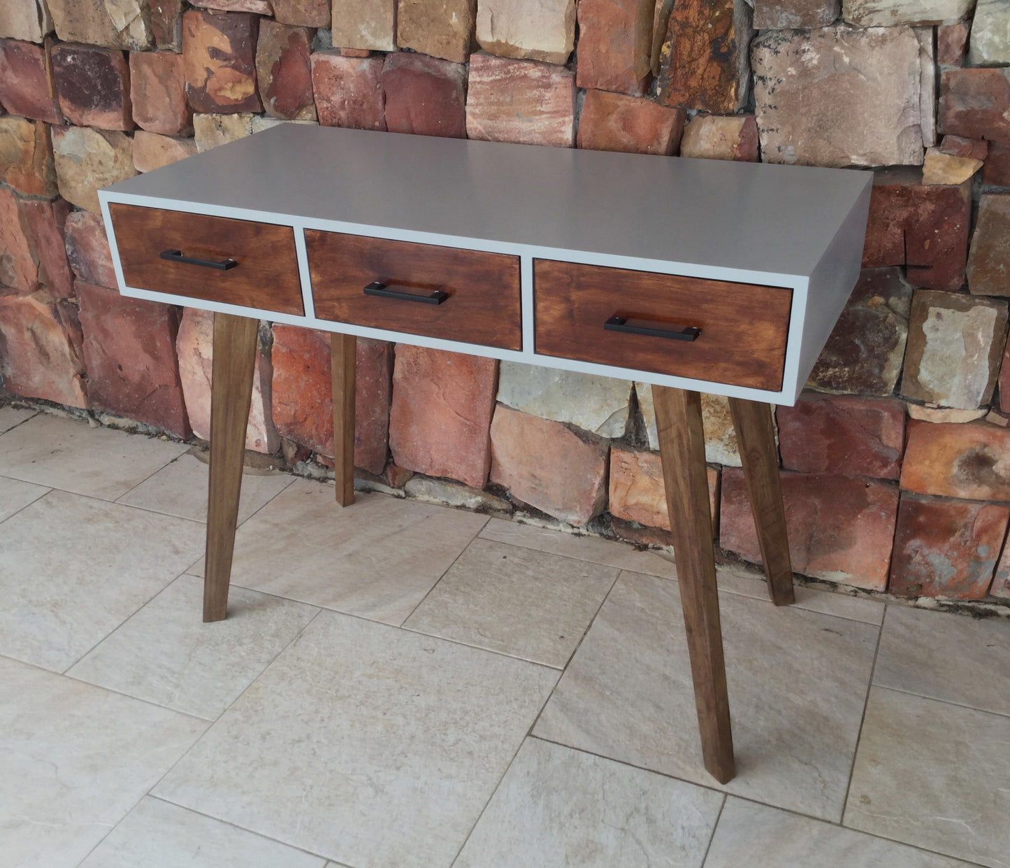 Grey Sorento 3 Drawer Desk - Dark Wood