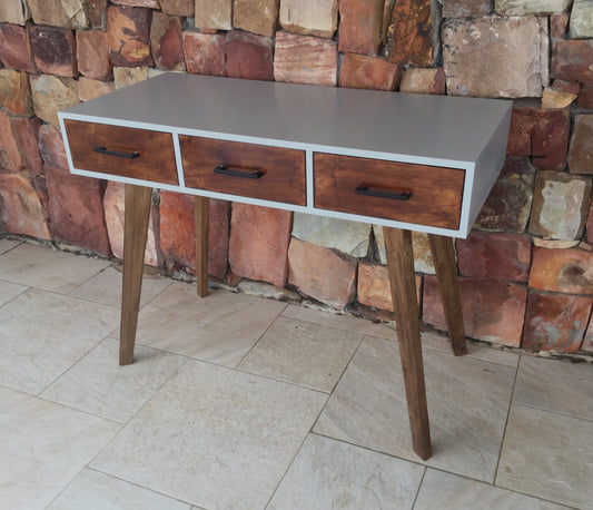 Grey Sorento 3 Drawer Desk - Dark Wood