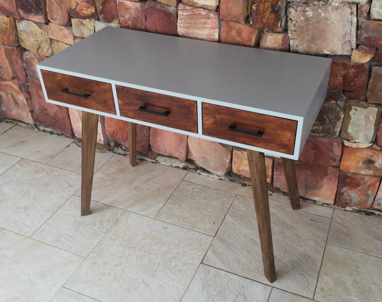 Grey Sorento 3 Drawer Desk - Dark Wood