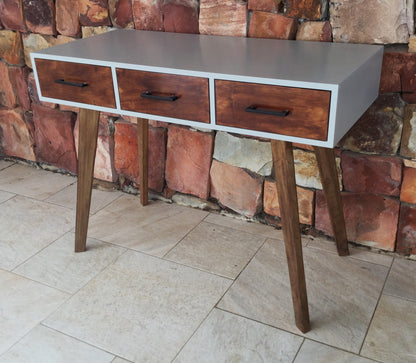 Grey Sorento 3 Drawer Desk - Dark Wood