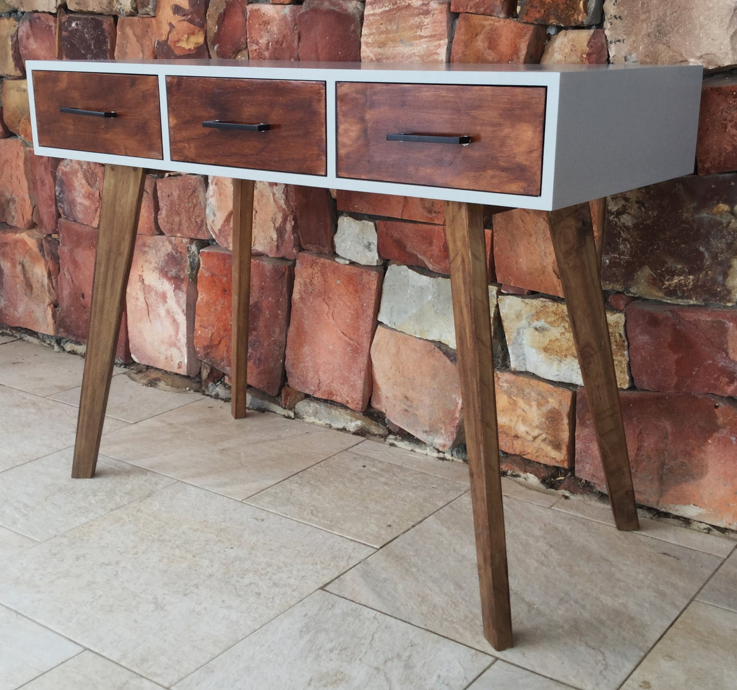 Grey Sorento 3 Drawer Desk - Dark Wood