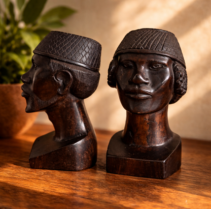 Pair of Hand-Carved Ebony African Heads