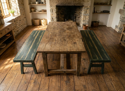 Green Rustic Benches