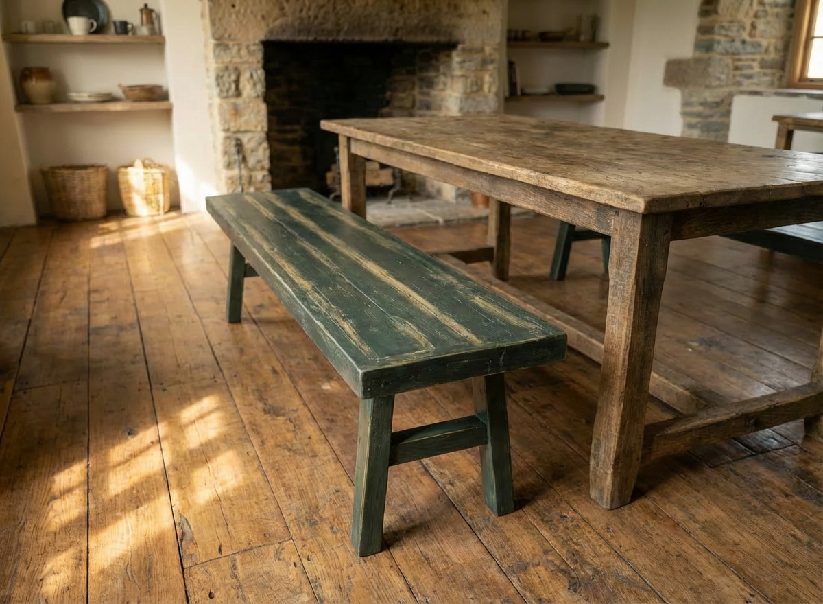 Green Rustic Benches